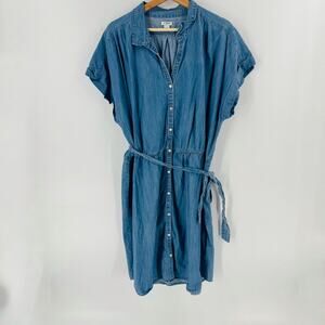 J.Crew Factory Chambray Button Front Belted Shirt Dress Size XXL